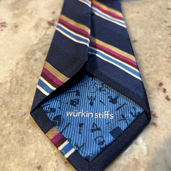 Wurkin Stiffs Navy Tie with Multicolor Stripes - Picture 2 of 3